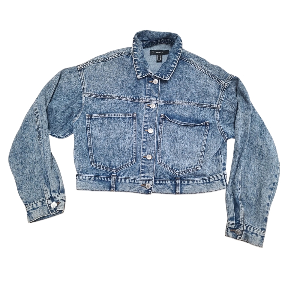 Forever 21, Size M, Denim Blue Women's Jacket, Cropped